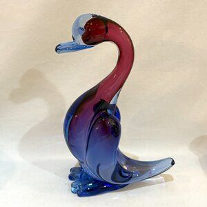 Murano Hand Blown Art Glass Duck Swan Goose Figurine 7.75" Purple Blue Pink